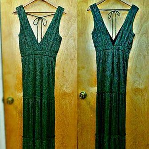 NWOT -Lulus Glitzy Emerald Green Maxi Tiered Dress